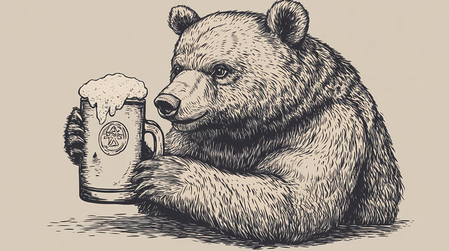 bear drinking beer mug
