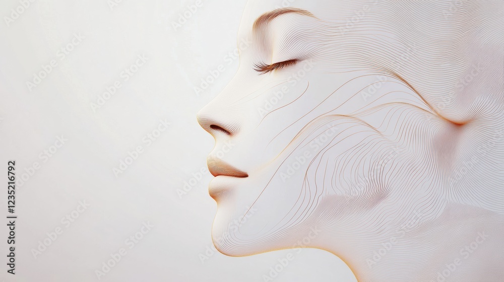 Poster silhouette of a womans face highlighted by golden ratio lines representing beauty and proportion in 