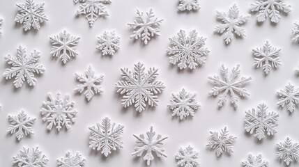 Intricate snowflakes pattern on white background for seasonal designs
