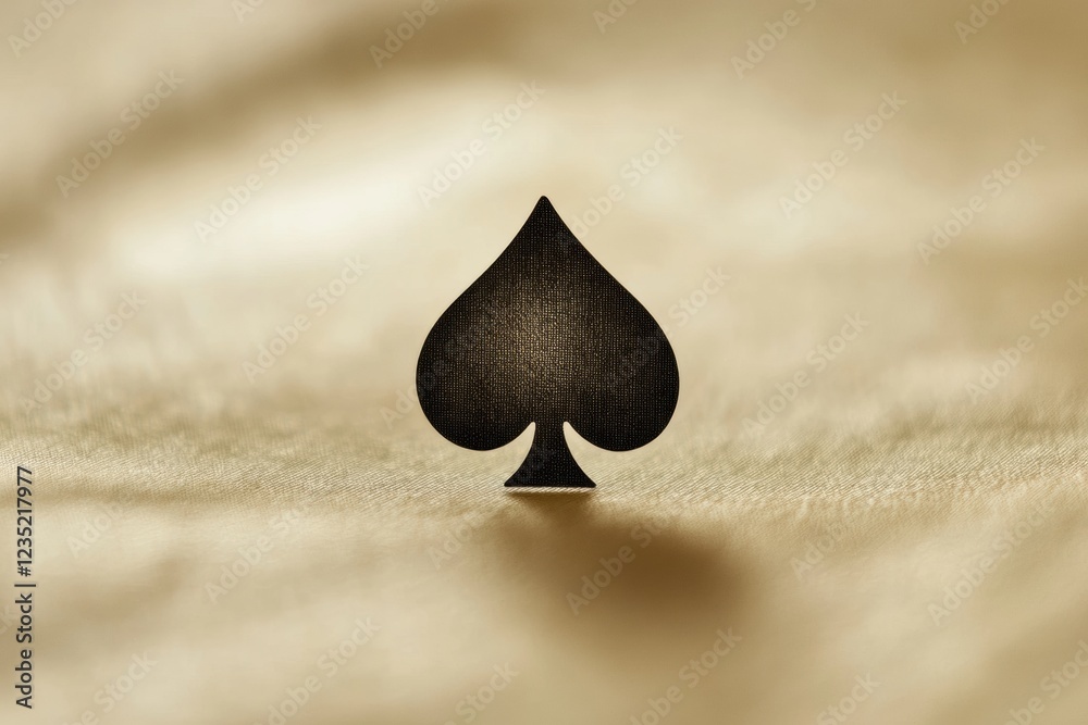 Poster elegant black spade symbol resting on a soft, shimmering surface in warm tones. generative ai