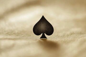 Elegant black spade symbol resting on a soft, shimmering surface in warm tones. Generative AI