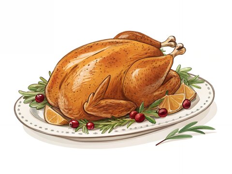 roasted turkey on plate with garnish clip art preview