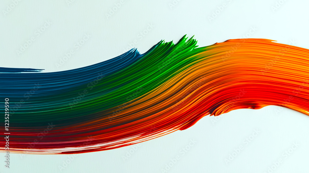 Poster Vibrant Rainbow Stroke Creating a Mesmerizing Flow on a Clean White Canvas