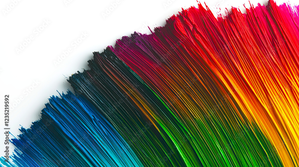 Poster vibrant rainbow brush stroke creating a colorful arc on a pristine white canvas