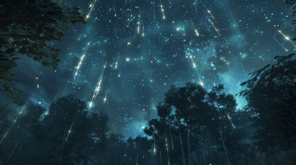Fototapeta premium Magical Meteor Showers- Stars falling with magical effects.