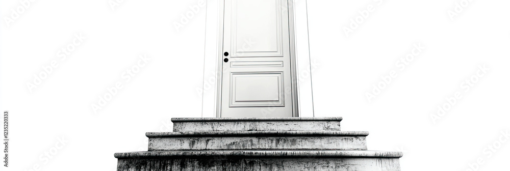 Poster steps ascend to a mysterious door under a clean backdrop hinting at untold stories