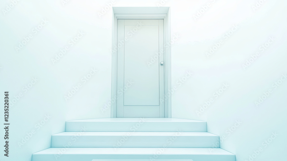 Leinwandbilder steps lead to a secured door in a minimalistic and serene setting