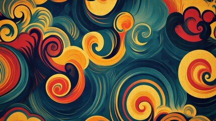 Fototapeta premium Groovy hippie 70s backgrounds. Waves, swirl, twirl pattern. Twisted and distorted vector texture in trendy retro psychedelic style. Y2k aesthetic.