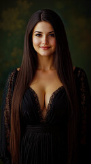 Fototapeta premium A woman in a black dress posing for a picture