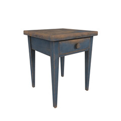 Rustic blue wooden table with a single drawer for storage