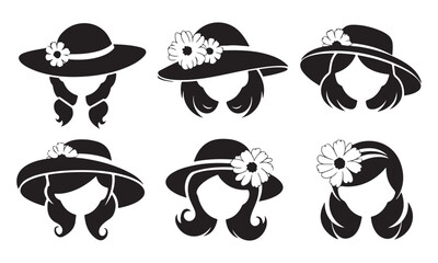 Naklejka premium Stylish Hat Designs with Floral Accents - Elegant Vector Illustrations for Fashion Lovers