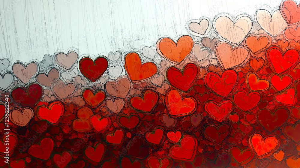 Poster Drawing a Retro Background Filled With a Colorful Hearts Transition Effect in a Whimsical Style