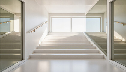 Elegant mirror staircase leading to modern loft, reflective design