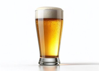 4K Animated Beer Glass, Crystal Clear, Isolated White Background,  Perfect for Brewing Ads