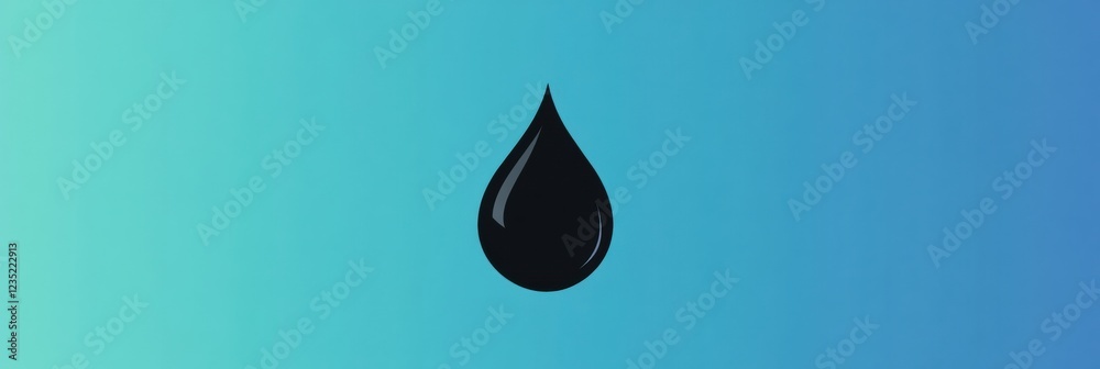 Fototapete Black drop icon against a light blue gradient background showcasing simplicity and elegance in design. Generative AI