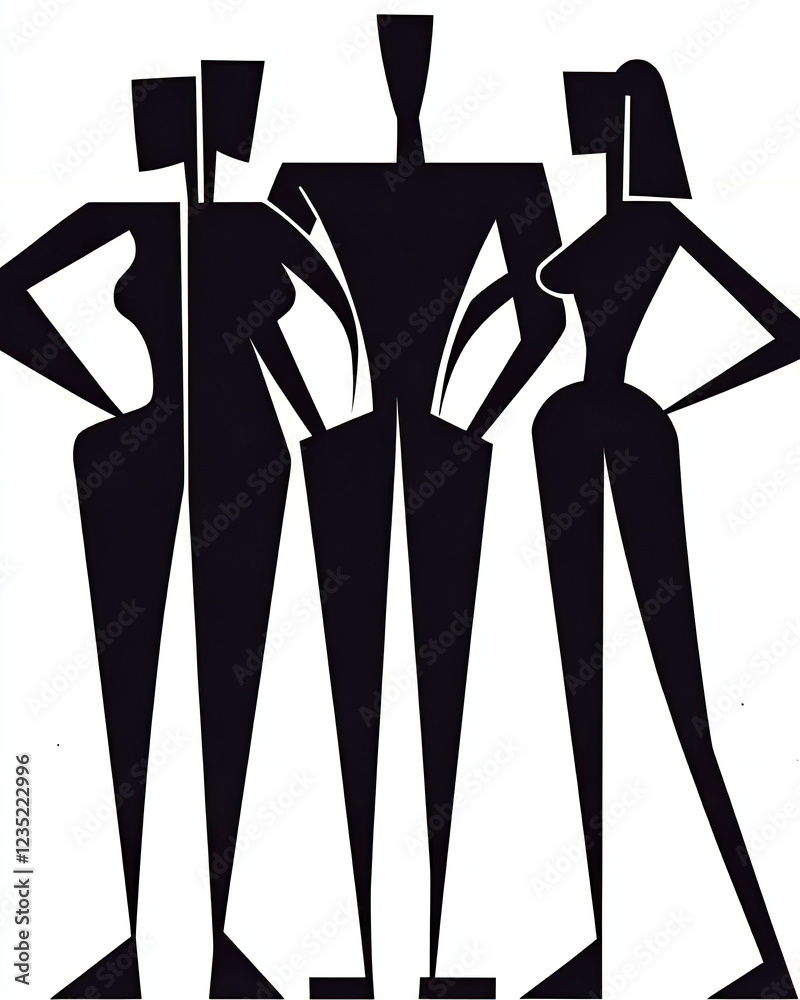Poster various silhouetted figures embodying diversity and connection in striking shapes
