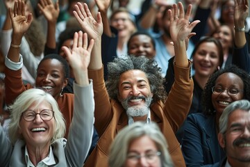 Fototapeta premium Joyful Business Team of Multicultural Individuals Greeting Each Other at a Meeting in the Workplace