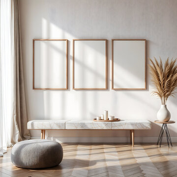 Modern Minimalist Wall Frame Mockup in Elegant Living Room with Marble Decor