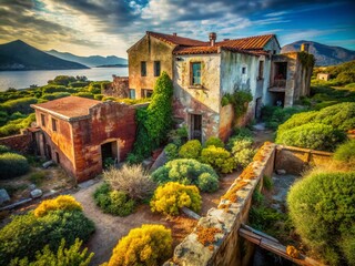 Naklejka premium Abandoned Porto Istana: Urban Exploration Photography - Decaying Beauty in Sardinia