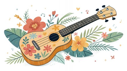 Ukulele Floral Design Summer Music Tropical Flowers Island Vibes Musical Instrument