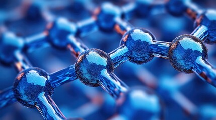 Molecular structure, 3D illustration, graphene, crystalline lattice, blue background