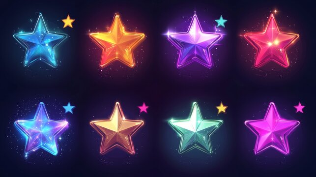 Retro futuristic sparkle icons collection. Set of star shapes. Abstract cool shine effect sign vector design. Templates for design, posters, projects, banners, logo, and business cards