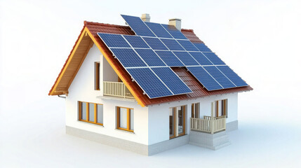 Fototapeta premium Modern House with Solar Panels on Roof for Sustainable Energy