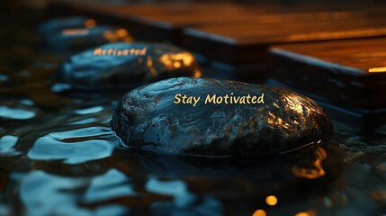 Poster encadré Motivational stones in flowing water, zen garden, inspirational message