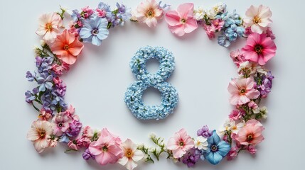 Pastel-Colored Matthiola Flowers Bordering "8 March" Lettering
