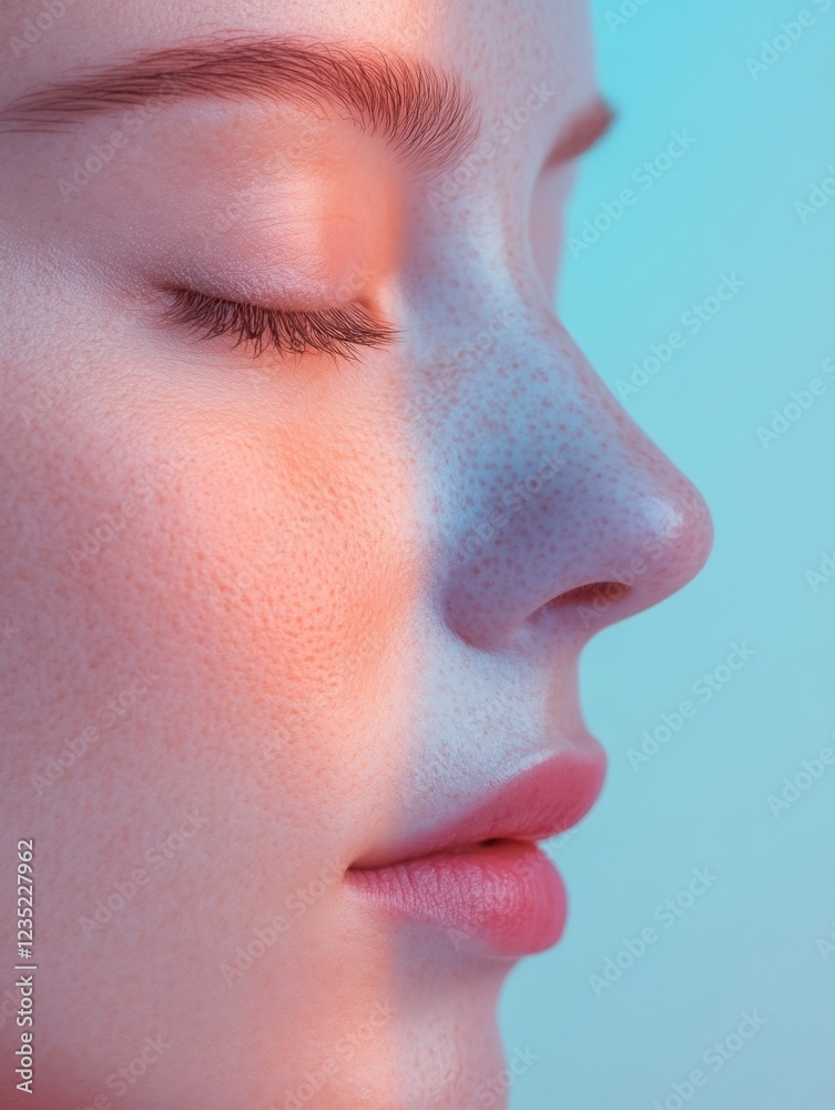 Poster two contrasting faces showcase aging and youthfulness in a striking visual representation of time an
