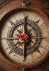 Classic wooden nautical compass with rose directional markings,  marine,  compass