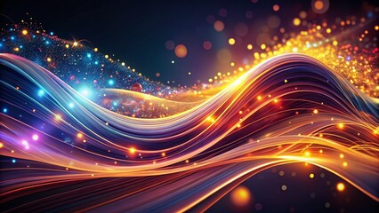 Abstract Digital Art: Wavy Lines and Glittering Particles - Minimalist Stock Photo