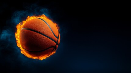 Fototapeta premium A dynamic image of a basketball engulfed in flames, symbolizing energy and excitement, perfect for sports enthusiasts and creative projects related to basketball.