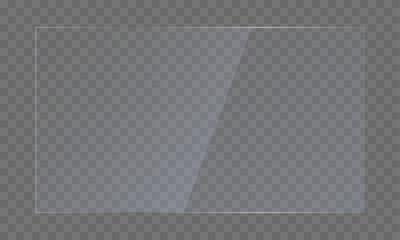 Crystal-clear acrylic sheet. Transparent plastic panel with high gloss. Realistic glare and reflections. Perfect for product displays and design mockups. Vector illustration.
