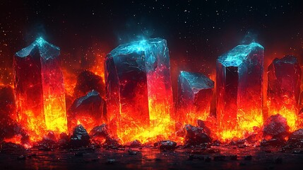 Fiery Crystal Pillars: A Digital Inferno