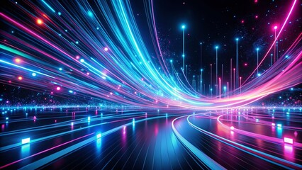 Fototapeta premium Abstract Neon Blue Pink Data Flow Silhouette - Modern Tech Innovation Background