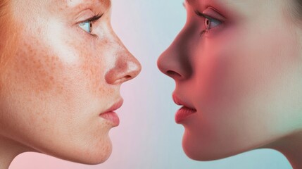 Obraz premium Comparison of youthful and aged skin showing signs of life experience and beauty variations. Generative AI