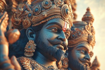 A digital illustration of a Hindu deity with ornate gold-colored accessories, signifying divine status and reverence in religious culture.