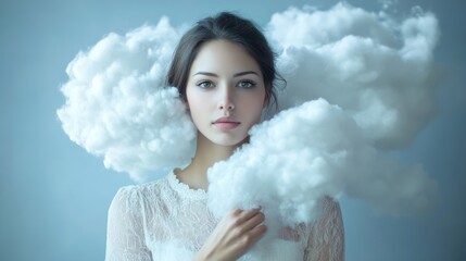 Businesswoman holding cloud computing. Concept of cloud technology, data storage and security.