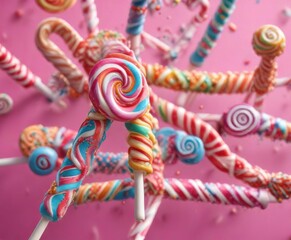 Colorful candy stick with swirly patterns and juicy filling on a bright background,  juicy filling,  candy stick