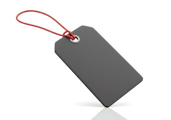 3D blank price tag with a smooth finish, attached to a thin, red cotton string, isolated on a clean white background, with a slight reflection on the surface create with ai