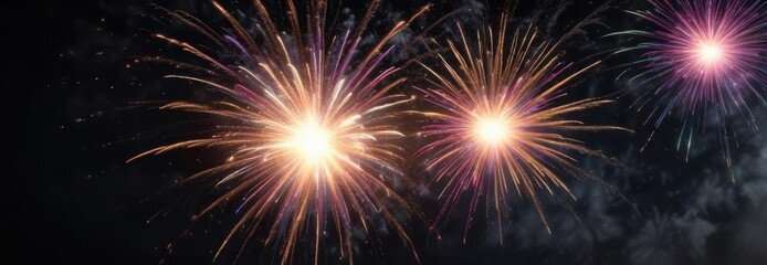 Fototapeta premium Colorful firework explosions lighting up a starry dark background with swirling patterns , swirly, color