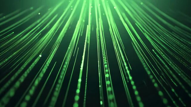 Futuristic Digital Binary Code in Green Cascading on Screen for Technology and Innovation Concepts
