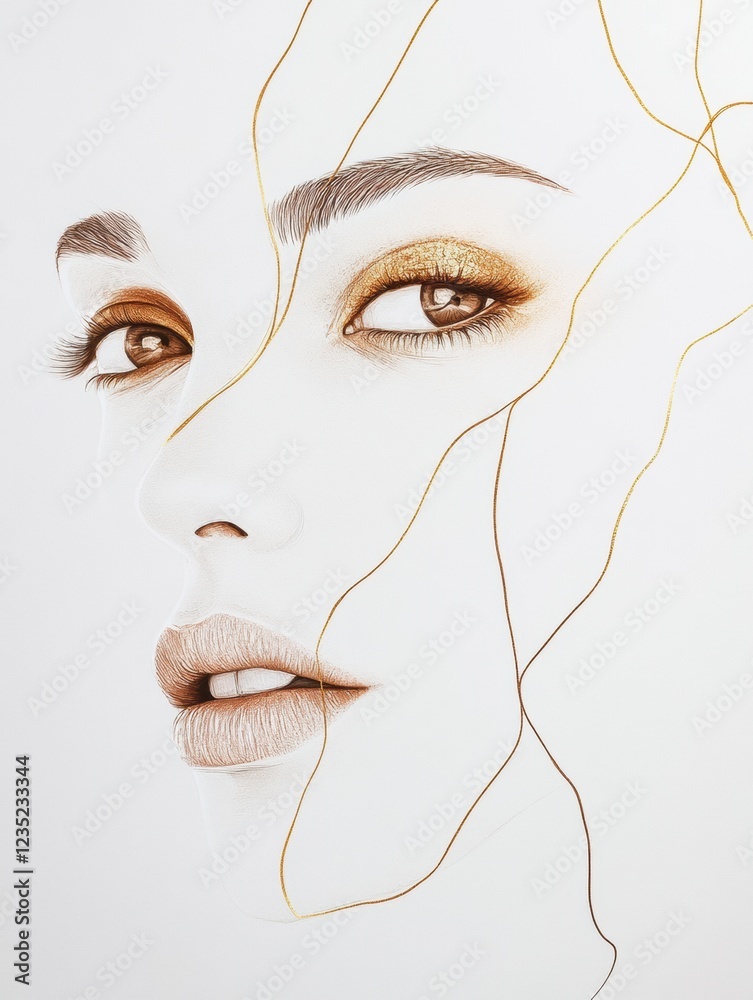 Aufkleber silhouette of a womans face with golden ratio lines emphasizing beauty and proportion in artful desi
