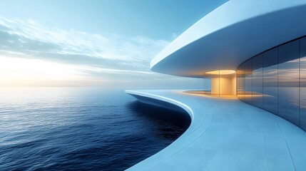 Fototapeta premium A large white building with a glass roof overlooking the ocean