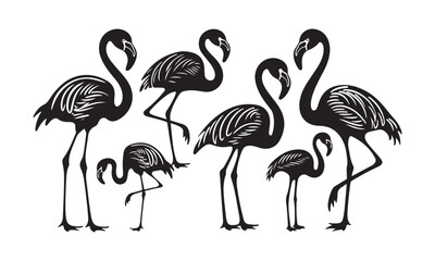 Vector Artwork of Elegant Flamingos - Black and White Bird Design