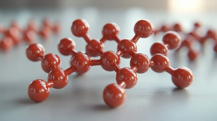 Red Molecular Structure on Gray Surface with Blurred Background