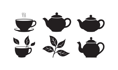 Tea Cup, Teapot, Tea Leaves, and Infuser Vector Icons Tea Time Collection
