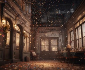 Obraz premium Confetti Falling in Mid-air Over New Year's Eve Scene, new year, party