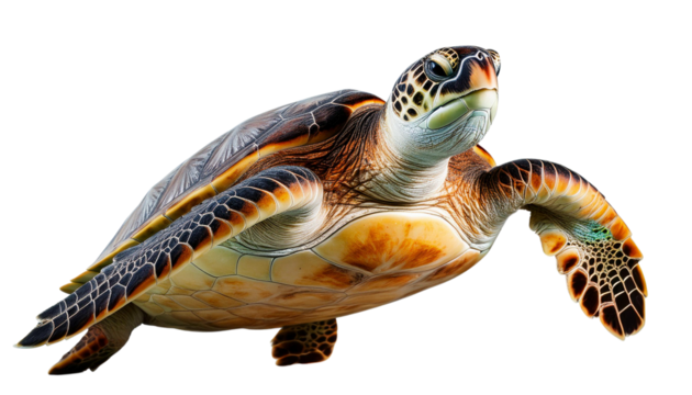 Sea turtle with detailed features on transparent background
